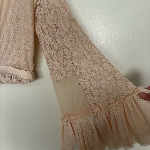 Sheer Lace Tie-Front Blouse in Blush - Picture 4 of 5